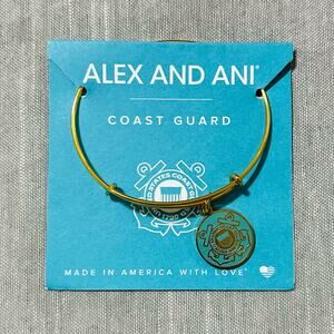 New Alex And Ani US Coast Guard Charm Bangle Bracelet in Gold
